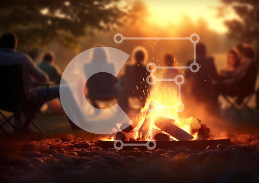 Intra Συλλεκτικό Ξύλινο Παζλ Plywood  4mm - Ομάδα ανθρώπων που απολαμβάνει τη φωτιά σε εξωτερικούς χώρους Σε Ξύλινο Κουτί - Διαστάσεις Puzzle: 10x10 cm – 25 κομμάτια