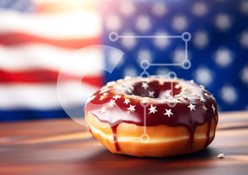 Σετ των 2 Intra Συλλεκτικό Ξύλινο Παζλ Plywood  4mm - Πατριωτικό ντόνατ αμερικανικής σημαίας στις 4 Ιουλίου Σε Ξύλινο Κουτί - Διαστάσεις: 10x10 cm – 25 κομμάτια