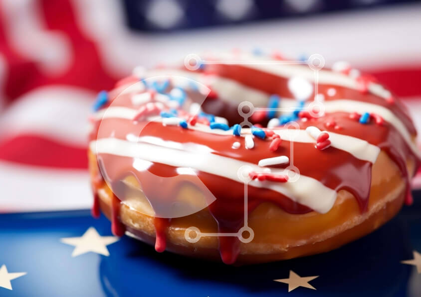 Σετ των 2 Intra Συλλεκτικό Ξύλινο Παζλ Plywood  4mm - Ντόνατ αμερικανικής σημαίας - πατριωτικό επιδόρπιο Σε Ξύλινο Κουτί - Διαστάσεις: 10x10 cm – 25 κομμάτια
