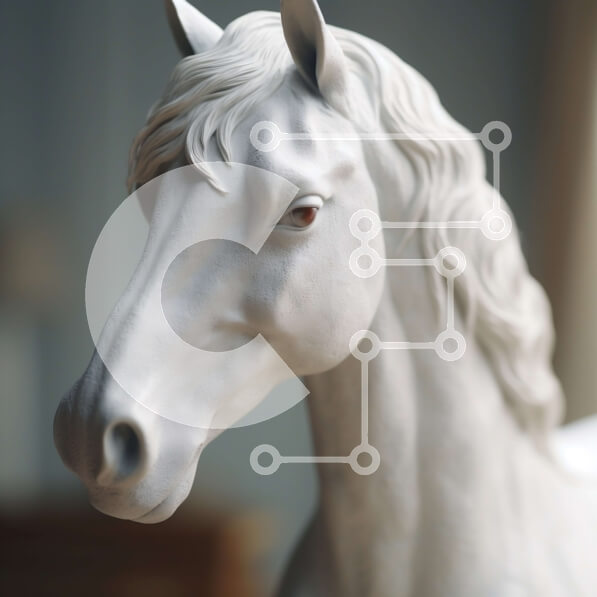 Intra Συλλεκτικό Ξύλινο Παζλ Plywood  4mm - Άγαλμα λευκού αλόγου με μακριά χαίτη και ουρά Σε Ξύλινο Κουτί - Διαστάσεις Puzzle: 10x10 cm – 25 κομμάτια