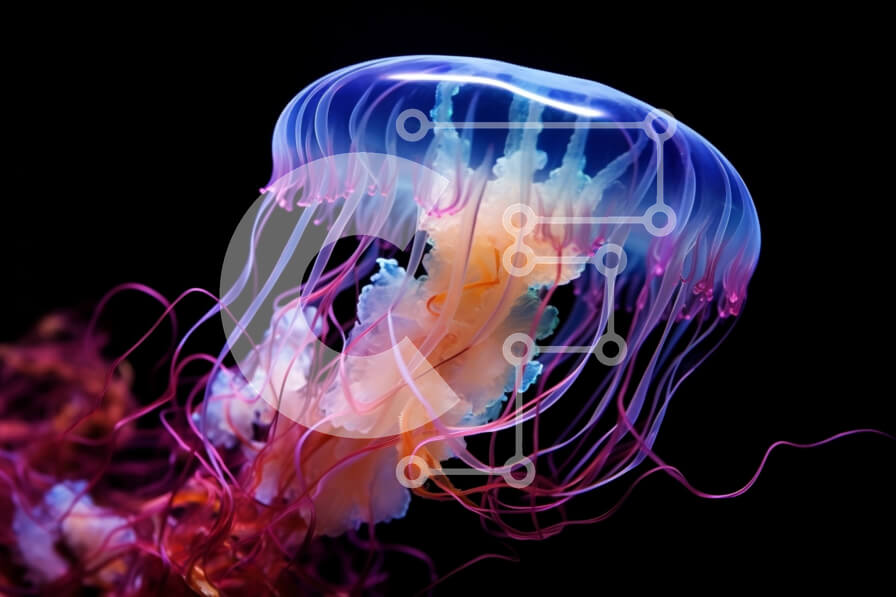 Intra Συλλεκτικό Ξύλινο Παζλ Plywood  4mm - Εκπληκτική εικόνα μιας πολύχρωμης μέδουσας στο σκοτεινό νερό Σε Ξύλινο Κουτί - Διαστάσεις: 10x10 cm – 25 κομμάτια