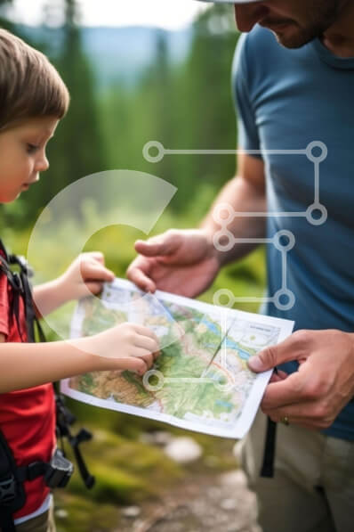 Σετ των 2 Intra Συλλεκτικό Ξύλινο Παζλ Plywood  4mm - Πατέρας και γιος Πεζοπορία στο δάσος με χάρτη Σε Ξύλινο Κουτί - Διαστάσεις: 10x10 cm – 25 κομμάτια