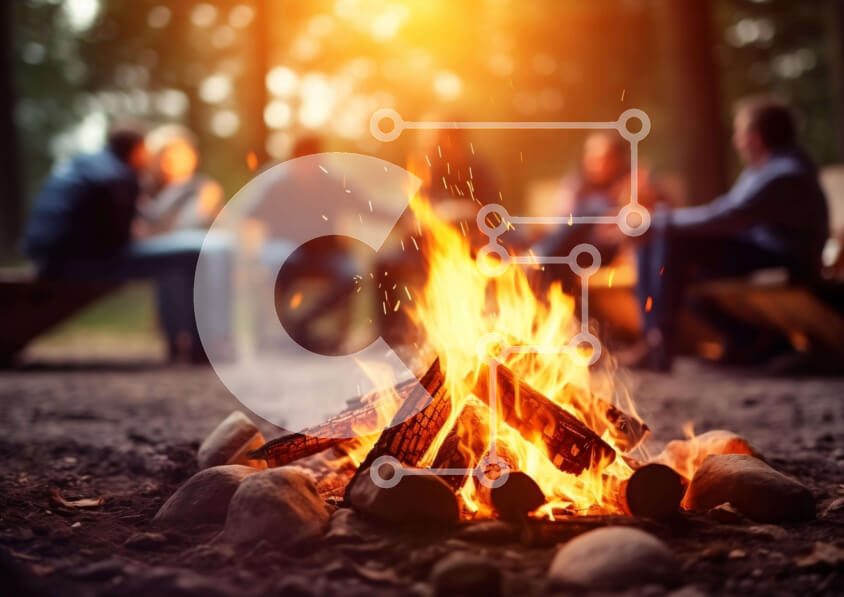 Intra Συλλεκτικό Ξύλινο Παζλ Plywood  4mm - Φωτιά στο δάσος με ανθρώπους να απολαμβάνουν τη ζεστασιά Σε Ξύλινο Κουτί - Διαστάσεις: 10x10 cm – 25 κομμάτια