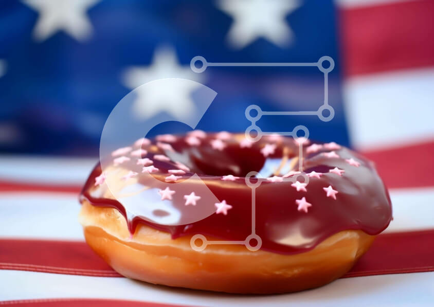 Σετ των 2 Intra Συλλεκτικό Ξύλινο Παζλ Plywood  4mm - Πατριωτικό ντόνατ αμερικανικής σημαίας Σε Ξύλινο Κουτί - Διαστάσεις: 10x10 cm – 25 κομμάτια