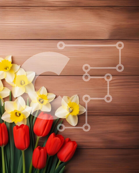 Σετ των 2 Intra Συλλεκτικό Ξύλινο Παζλ Plywood  4mm - Ανοιξιάτικα λουλούδια μπουκέτο σε ξύλινο φόντο Σε Ξύλινο Κουτί - Διαστάσεις: 10x10 cm – 25 κομμάτια