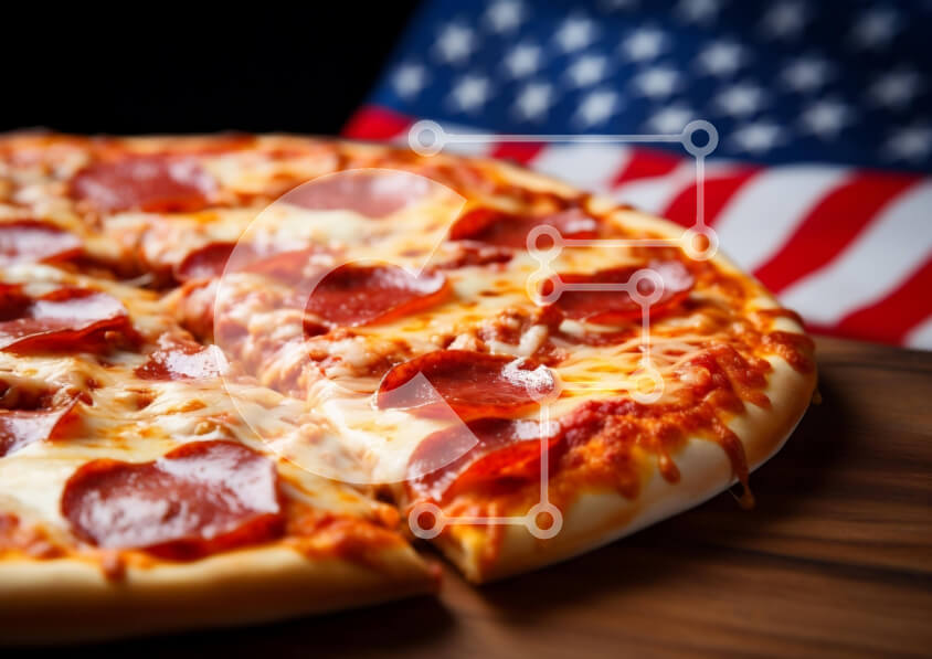 Σετ των 2 Intra Συλλεκτικό Ξύλινο Παζλ Plywood  4mm - Πίτσα Pepperoni σε πίνακα κοπής αμερικανικής σημαίας Σε Ξύλινο Κουτί - Διαστάσεις: 10x10 cm – 25 κομμάτια