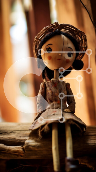 Intra Συλλεκτικό Ξύλινο Παζλ Plywood  4mm - Κούκλα που κάθεται σε ξύλινη επιφάνεια με φόρεμα και καπέλο Σε Ξύλινο Κουτί - Διαστάσεις Puzzle: 10x10 cm – 25 κομμάτια