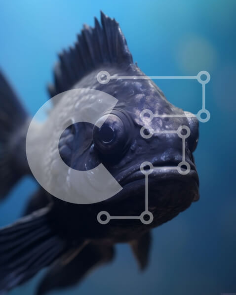 Σετ των 2 Intra Συλλεκτικό Ξύλινο Παζλ Plywood  4mm - Μαύρο ψάρι με αιχμηρά δόντια που κολυμπούν σε σκούρο μπλε υγρό Σε Ξύλινο Κουτί - Διαστάσεις: 10x10 cm – 25 κομμάτια