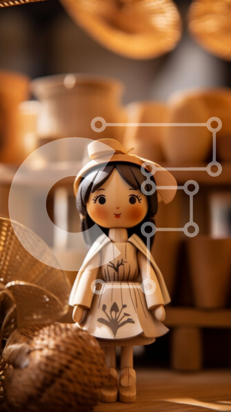 Intra Συλλεκτικό Ξύλινο Παζλ Plywood  4mm - Ξύλινη κούκλα σε ράφι με υφαντά καλάθια Σε Ξύλινο Κουτί - Διαστάσεις: 10x10 cm – 25 κομμάτια