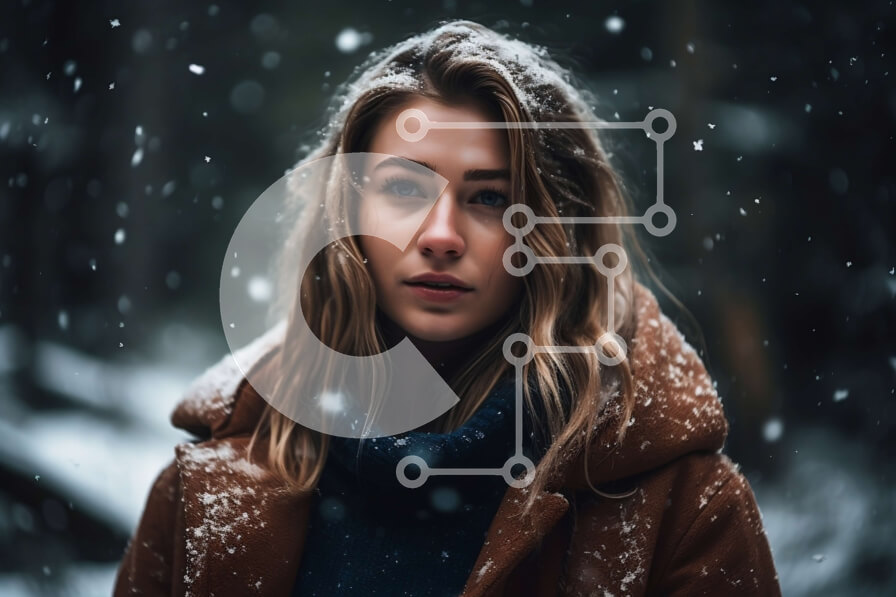 Intra Συλλεκτικό Ξύλινο Παζλ Plywood  4mm - Σοβαρή νεαρή γυναίκα με χειμερινό παλτό που στέκεται στο χιονισμένο δάσος Σε Ξύλινο Κουτί - Διαστάσεις: 10x10 cm – 25 κομμάτια