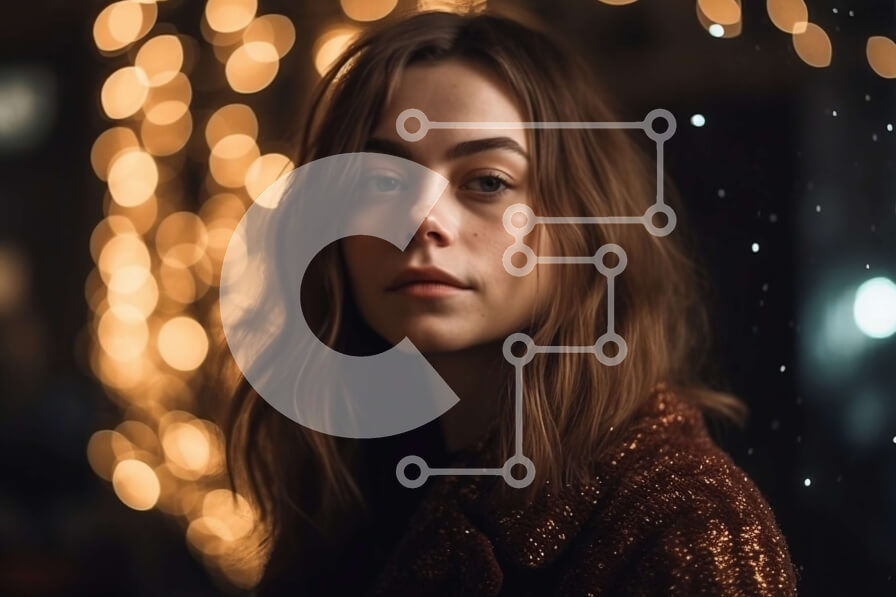 Intra Συλλεκτικό Ξύλινο Παζλ Plywood  4mm - Νεαρή γυναίκα με καφέ δερμάτινο μπουφάν που στέκεται δίπλα στο παράθυρο με θολά φώτα Σε Ξύλινο Κουτί - Διαστάσεις Puzzle: 10x10 cm – 25 κομμάτια