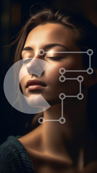 Intra Συλλεκτικό Ξύλινο Παζλ Plywood  4mm - Όμορφο πορτρέτο γυναίκας με μπλε πουλόβερ με κλειστά μάτια Σε Ξύλινο Κουτί - Διαστάσεις Puzzle: 10x10 cm – 25 κομμάτια