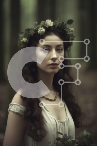 Intra Συλλεκτικό Ξύλινο Παζλ Plywood  4mm - Ειρηνική εικόνα μιας γυναίκας με ένα λουλουδάτο στέμμα στο δάσος Σε Ξύλινο Κουτί - Διαστάσεις Puzzle: 10x10 cm – 25 κομμάτια