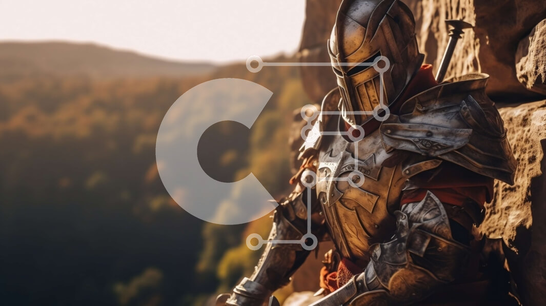 Intra Συλλεκτικό Ξύλινο Παζλ Plywood  4mm - Εκπληκτική εικόνα ενός ιππότη με αυτοπεποίθηση σε έναν βράχο βράχου Σε Ξύλινο Κουτί - Διαστάσεις Puzzle: 10x10 cm – 25 κομμάτια