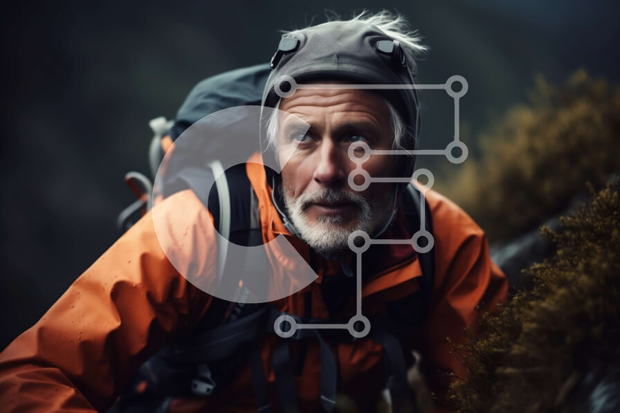 Intra Συλλεκτικό Ξύλινο Παζλ Plywood  4mm - Εκπληκτική θέα του ηλικιωμένου σε μια πεζοπορία στα βουνά Σε Ξύλινο Κουτί - Διαστάσεις: 10x10 cm – 25 κομμάτια