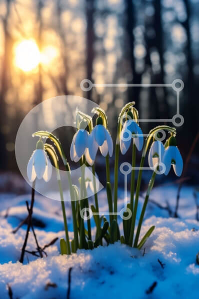 Σετ των 2 Intra Συλλεκτικό Ξύλινο Παζλ Plywood  4mm - Όμορφη εικόνα των Snowdrops σε ένα χιονισμένο δάσος στο ηλιοβασίλεμα Σε Ξύλινο Κουτί - Διαστάσεις: 10x10 cm – 25 κομμάτια