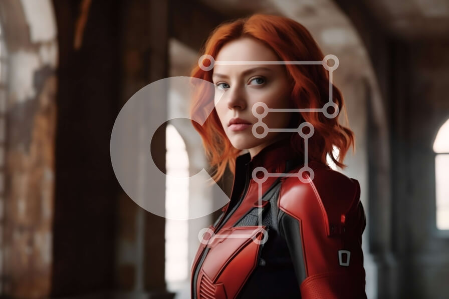 Intra Συλλεκτικό Ξύλινο Παζλ Plywood  4mm - Κομψή γυναίκα με κόκκινο και μαύρο ντύσιμο σε ένα άδειο δωμάτιο Σε Ξύλινο Κουτί - Διαστάσεις Puzzle: 10x10 cm – 25 κομμάτια