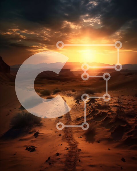 Intra Συλλεκτικό Ξύλινο Παζλ Plywood  4mm - Εκπληκτικό ηλιοβασίλεμα σε ερημικό τοπίο με μονοπάτι και οροσειρά Σε Ξύλινο Κουτί - Διαστάσεις: 10x10 cm – 25 κομμάτια