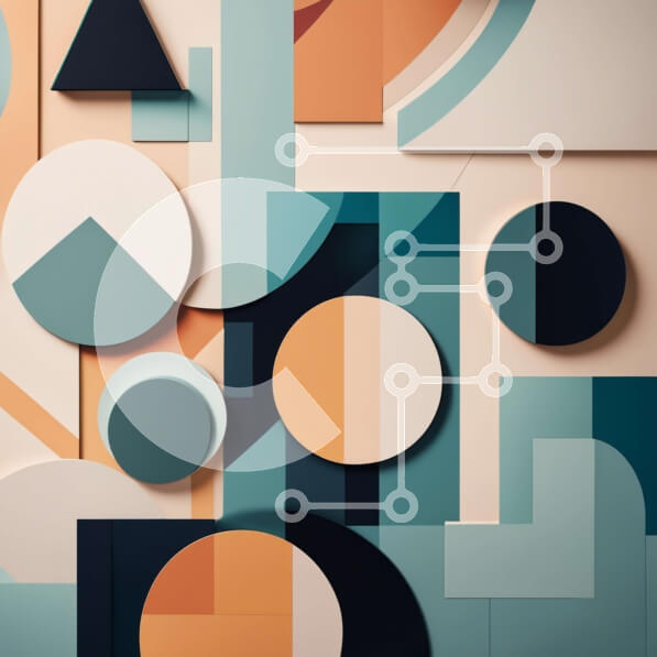 Intra Συλλεκτικό Ξύλινο Παζλ Plywood  4mm - Αφηρημένο γεωμετρικό σχέδιο με κύκλους, τετράγωνα και τρίγωνα σε μπλε, πορτοκαλί και λευκό Σε Ξύλινο Κουτί - Διαστάσεις Puzzle: 10x10 cm – 25 κομμάτια