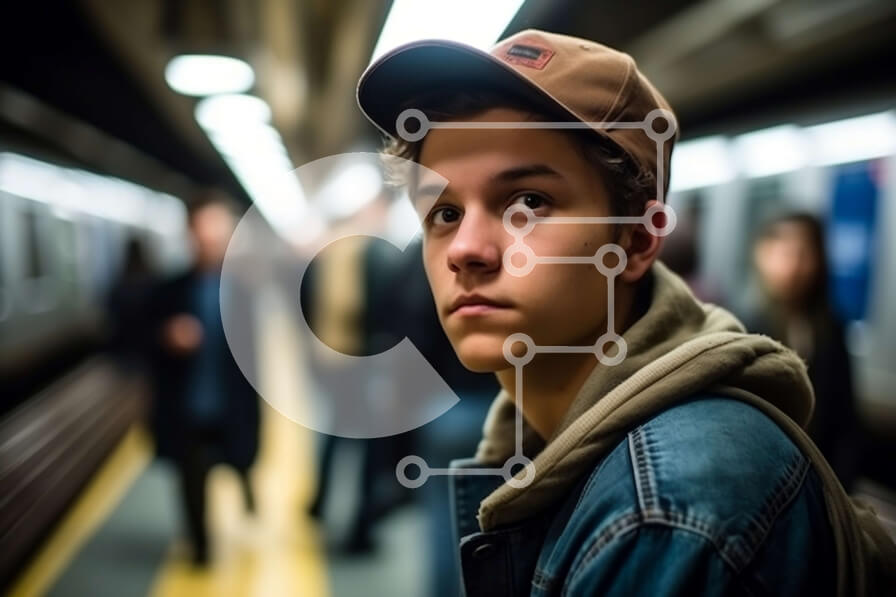 Intra Συλλεκτικό Ξύλινο Παζλ Plywood  4mm - Πορτρέτο νεαρού άνδρα που στέκεται στην πλατφόρμα του μετρό Σε Ξύλινο Κουτί - Διαστάσεις Puzzle: 10x10 cm – 25 κομμάτια