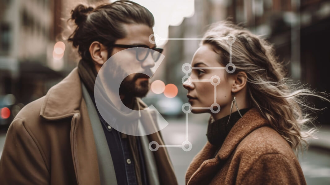 Intra Συλλεκτικό Ξύλινο Παζλ Plywood  4mm - Λυπημένο ζευγάρι στέκεται μαζί στο δρόμο της πόλης με τον τοίχο γκράφιτι Σε Ξύλινο Κουτί - Διαστάσεις Puzzle: 10x10 cm – 25 κομμάτια