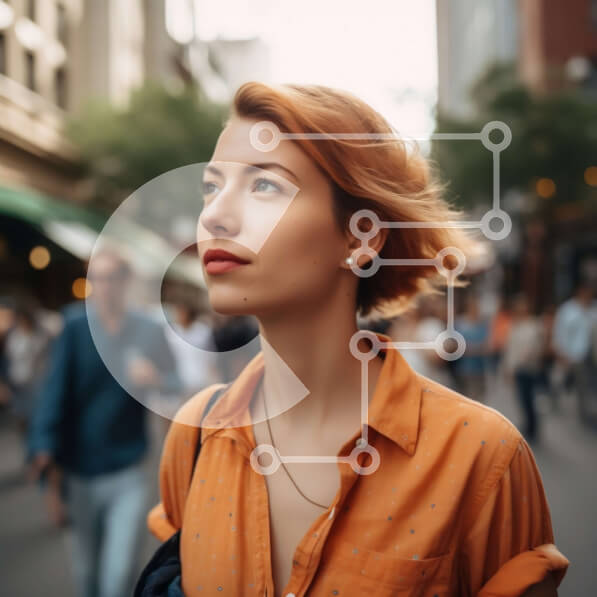 Intra Συλλεκτικό Ξύλινο Παζλ Plywood  4mm - Στοχαστική νεαρή γυναίκα σε έναν πολυσύχναστο δρόμο της πόλης Σε Ξύλινο Κουτί - Διαστάσεις Puzzle: 10x10 cm – 25 κομμάτια