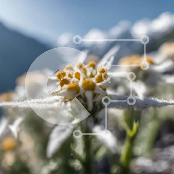 Intra Συλλεκτικό Ξύλινο Παζλ Plywood  4mm - Κοντινό πλάνο μικρού λευκού λουλουδιού με χιονισμένα βουνά Σε Ξύλινο Κουτί - Διαστάσεις: 10x10 cm – 25 κομμάτια