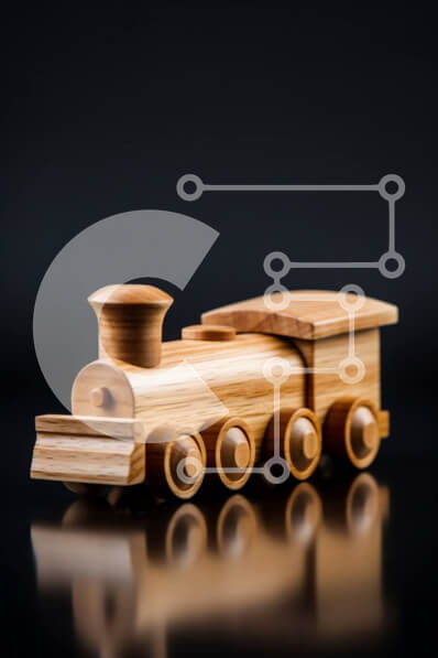 Intra Συλλεκτικό Ξύλινο Παζλ Plywood  4mm - Πολύχρωμο ξύλινο τρένο παιχνιδιών σε μια κομψή μαύρη επιφάνεια Σε Ξύλινο Κουτί - Διαστάσεις: 10x10 cm – 25 κομμάτια