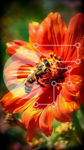 Σετ των 2 Intra Συλλεκτικό Ξύλινο Παζλ Plywood  4mm - Εκπληκτική εικόνα ενός κόκκινου λουλουδιού με μια μέλισσα Σε Ξύλινο Κουτί - Διαστάσεις: 10x10 cm – 25 κομμάτια