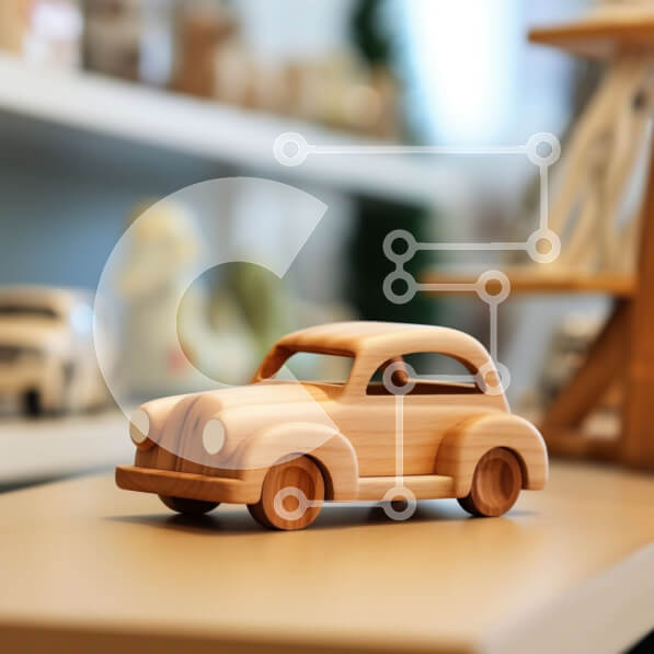 Intra Συλλεκτικό Ξύλινο Παζλ Plywood  4mm - Ξύλινο αυτοκίνητο παιχνιδιών σε ξύλινο τραπέζι με ράφι παιχνιδιών Σε Ξύλινο Κουτί - Διαστάσεις: 10x10 cm – 25 κομμάτια