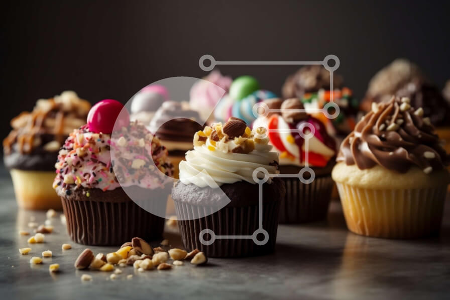 Σετ των 2 Intra Συλλεκτικό Ξύλινο Παζλ Plywood  4mm - Πολύχρωμα cupcakes με διαφορετικές γαρνιτούρες σε σκούρο φόντο Σε Ξύλινο Κουτί - Διαστάσεις: 10x10 cm – 25 κομμάτια