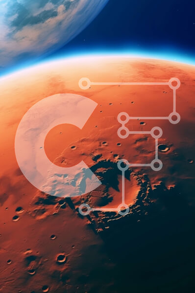 Σετ των 2 Intra Συλλεκτικό Ξύλινο Παζλ Plywood  4mm - Λεπτομερής εικόνα της επιφάνειας του Άρη με τον μεγάλο κρατήρα στο ηλιοβασίλεμα Σε Ξύλινο Κουτί - Διαστάσεις: 10x10 cm – 25 κομμάτια