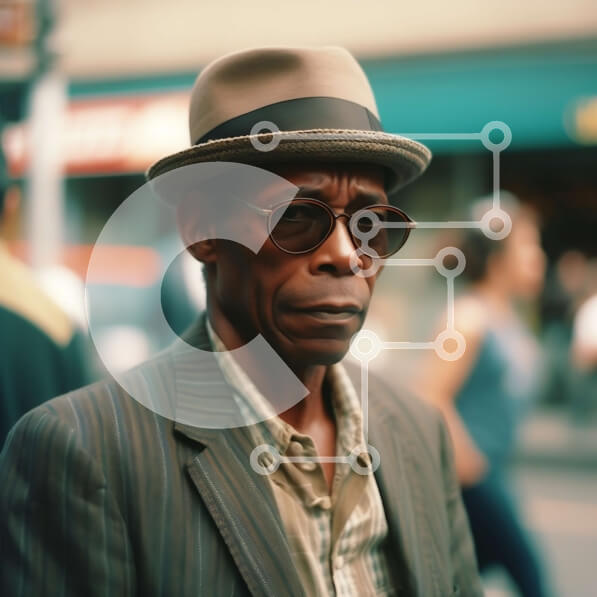 Intra Συλλεκτικό Ξύλινο Παζλ Plywood  4mm - Ηλικιωμένος άνδρας που στέκεται στην οδό της πόλης φορώντας καπέλο και γυαλιά ηλίου Σε Ξύλινο Κουτί - Διαστάσεις Puzzle: 10x10 cm – 25 κομμάτια