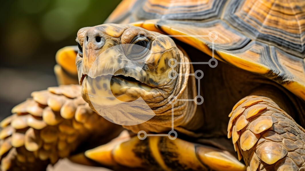 Σετ των 2 Intra Συλλεκτικό Ξύλινο Παζλ Plywood  4mm - Κοντινό πλάνο του κεφαλιού της χελώνας με το κίτρινο και καφέ κέλυφος Σε Ξύλινο Κουτί - Διαστάσεις: 10x10 cm – 25 κομμάτια