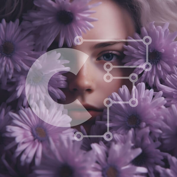 Intra Συλλεκτικό Ξύλινο Παζλ Plywood  4mm - Όμορφο πορτρέτο μιας γαλήνιας γυναίκας σε ένα χωράφι με μωβ λουλούδια Σε Ξύλινο Κουτί - Διαστάσεις Puzzle: 10x10 cm – 25 κομμάτια