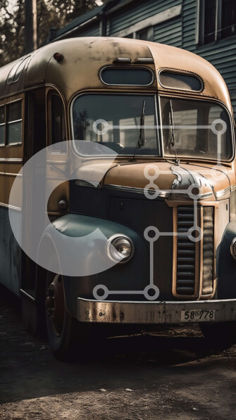 Intra Συλλεκτικό Ξύλινο Παζλ Plywood  4mm - Vintage Κίτρινο Σχολικό Λεωφορείο Στάθμευση στην άκρη του δρόμου Σε Ξύλινο Κουτί - Διαστάσεις Puzzle: 10x10 cm – 25 κομμάτια