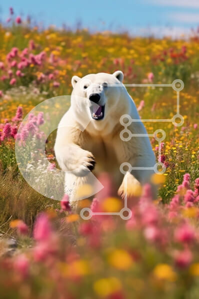 Σετ των 2 Intra Συλλεκτικό Ξύλινο Παζλ Plywood  4mm - Εκπληκτική εικόνα μιας πολικής αρκούδας σε ένα χωράφι με αγριολούλουδα Σε Ξύλινο Κουτί - Διαστάσεις: 10x10 cm – 25 κομμάτια