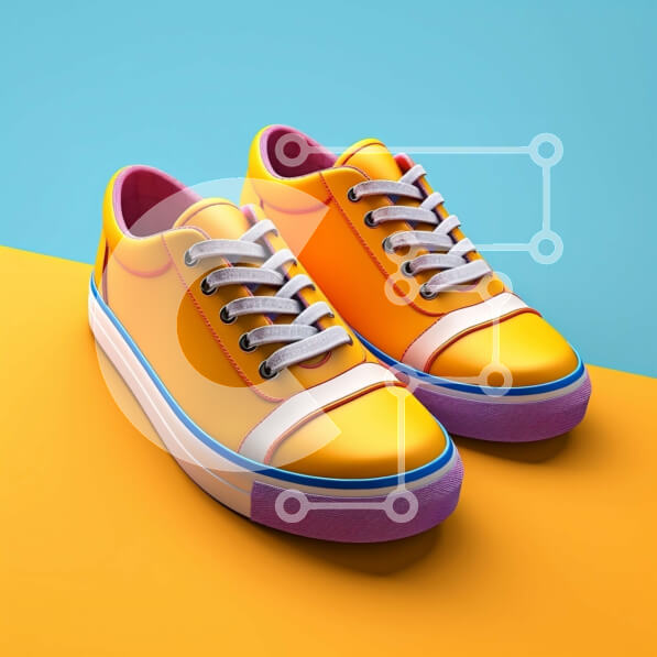 Σετ των 2 Intra Συλλεκτικό Ξύλινο Παζλ Plywood  4mm - Ζωντανή εικόνα με κίτρινα αθλητικά παπούτσια με μπλε και μοβ τόνους Σε Ξύλινο Κουτί - Διαστάσεις: 10x10 cm – 25 κομμάτια