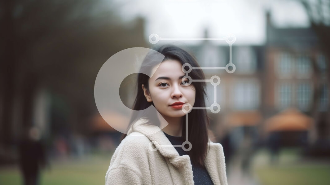 Intra Συλλεκτικό Ξύλινο Παζλ Plywood  4mm - Κομψή νεαρή γυναίκα που στέκεται στο πεζοδρόμιο με μπεζ παλτό και κόκκινο κραγιόν Σε Ξύλινο Κουτί - Διαστάσεις Puzzle: 10x10 cm – 25 κομμάτια