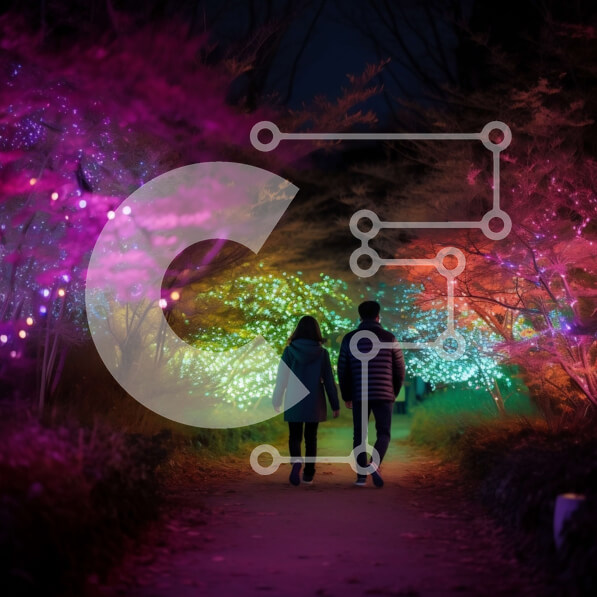 Intra Συλλεκτικό Ξύλινο Παζλ Plywood  4mm - Ρομαντικός νυχτερινός περίπατος στο δάσος με πολύχρωμα δέντρα Σε Ξύλινο Κουτί - Διαστάσεις: 10x10 cm – 25 κομμάτια