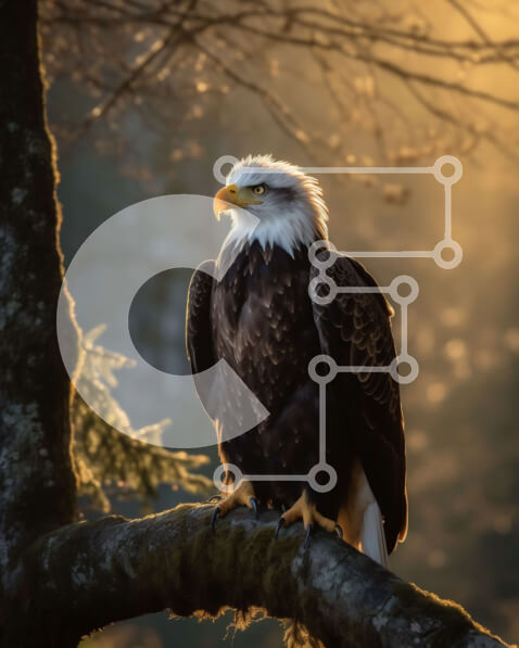 Σετ των 2 Intra Συλλεκτικό Ξύλινο Παζλ Plywood  4mm - Όμορφη εικόνα ενός φαλακρού αετού σκαρφαλωμένο σε ένα κλαδί δέντρου Σε Ξύλινο Κουτί - Διαστάσεις: 10x10 cm – 25 κομμάτια