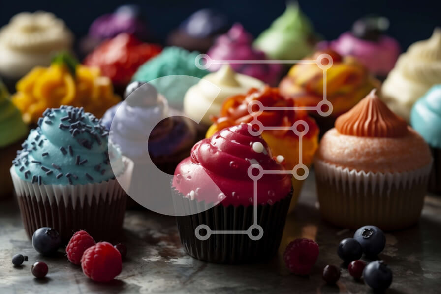 Σετ των 2 Intra Συλλεκτικό Ξύλινο Παζλ Plywood  4mm - Ποικιλία από πολύχρωμα cupcakes με διαφορετικές επικαλύψεις σε ένα τραπέζι Σε Ξύλινο Κουτί - Διαστάσεις: 10x10 cm – 25 κομμάτια