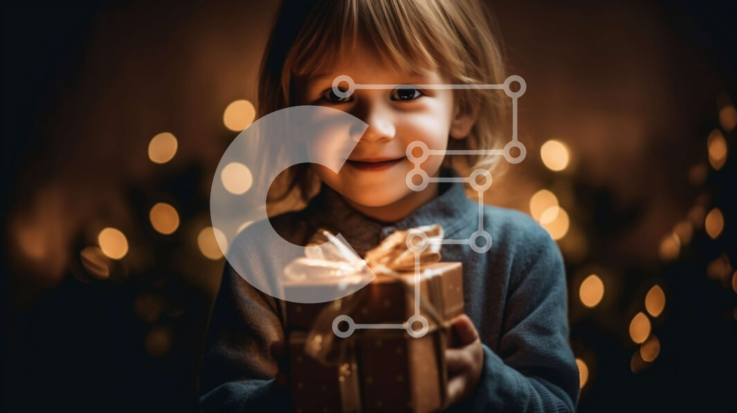 Intra Συλλεκτικό Ξύλινο Παζλ Plywood  4mm - Όμορφη εικόνα ενός νεαρού κοριτσιού με κουτί δώρου και χριστουγεννιάτικα φώτα Σε Ξύλινο Κουτί - Διαστάσεις: 10x10 cm – 25 κομμάτια