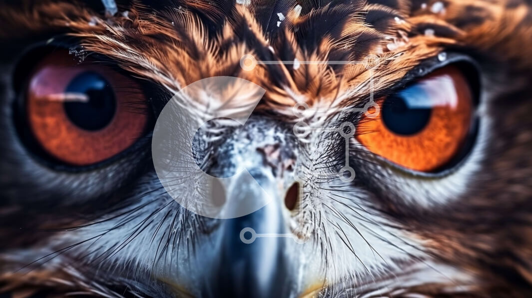 Σετ των 2 Intra Συλλεκτικό Ξύλινο Παζλ Plywood  4mm - Εκπληκτική κοντινή λήψη του προσώπου μιας κουκουβάγιας με αιχμηρά νύχια και φωτεινά πορτοκαλί μάτια Σε Ξύλινο Κουτί - Διαστάσεις: 10x10 cm – 25 κομμάτια