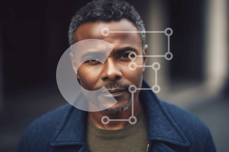 Intra Συλλεκτικό Ξύλινο Παζλ Plywood  4mm - Κοντινό πλάνο ενός σοβαρού άνδρα που φορά ένα μπλε σακάκι Σε Ξύλινο Κουτί - Διαστάσεις Puzzle: 10x10 cm – 25 κομμάτια