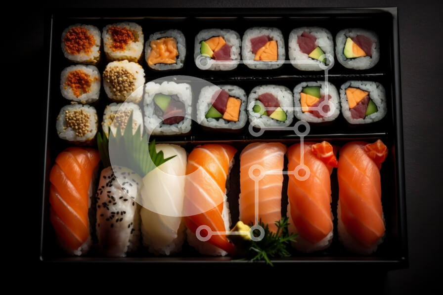 Σετ των 2 Intra Συλλεκτικό Ξύλινο Παζλ Plywood  4mm - Μια λαχταριστή πιατέλα σούσι με σάλτσα σόγιας, Wasabi και τουρσί τζίντζερ Σε Ξύλινο Κουτί - Διαστάσεις: 10x10 cm – 25 κομμάτια