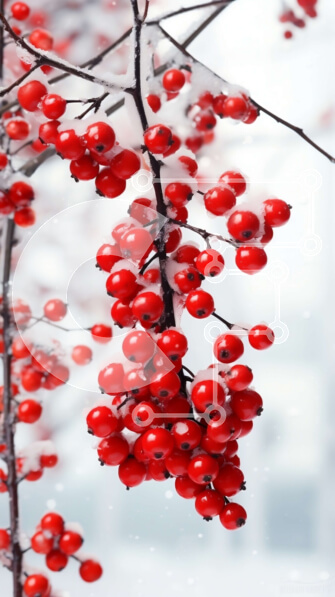 Σετ των 2 Intra Συλλεκτικό Ξύλινο Παζλ Plywood  4mm - Χιονισμένα κόκκινα μούρα σε ένα γυμνό κλαδί Σε Ξύλινο Κουτί - Διαστάσεις: 10x10 cm – 25 κομμάτια