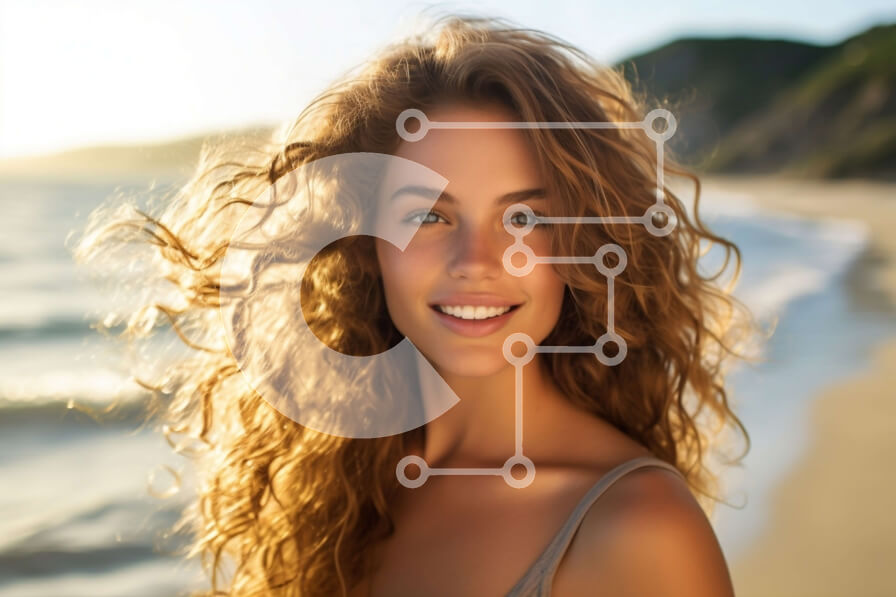 Intra Συλλεκτικό Ξύλινο Παζλ Plywood  4mm - Νεαρή γυναίκα που χαμογελά σε μια παραλία στο ηλιοβασίλεμα Σε Ξύλινο Κουτί - Διαστάσεις Puzzle: 10x10 cm – 25 κομμάτια