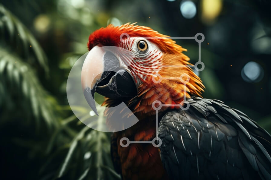 Σετ των 2 Intra Συλλεκτικό Ξύλινο Παζλ Plywood  4mm - Κοντινό πλάνο του κεφαλιού ενός παπαγάλου Σε Ξύλινο Κουτί - Διαστάσεις: 10x10 cm – 25 κομμάτια