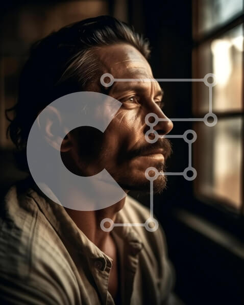 Intra Συλλεκτικό Ξύλινο Παζλ Plywood  4mm - Ασπρόμαυρη εικόνα ενός σοβαρού άνδρα με επαγγελματική ενδυμασία που κοιτάζει έξω από ένα παράθυρο Σε Ξύλινο Κουτί - Διαστάσεις Puzzle: 10x10 cm – 25 κομμάτια